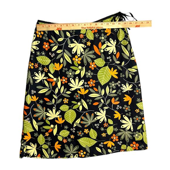David Brooks Black Tropical Floral Midi Skirt Size 6 A-Line Colorful Green - Picture 6 of 10